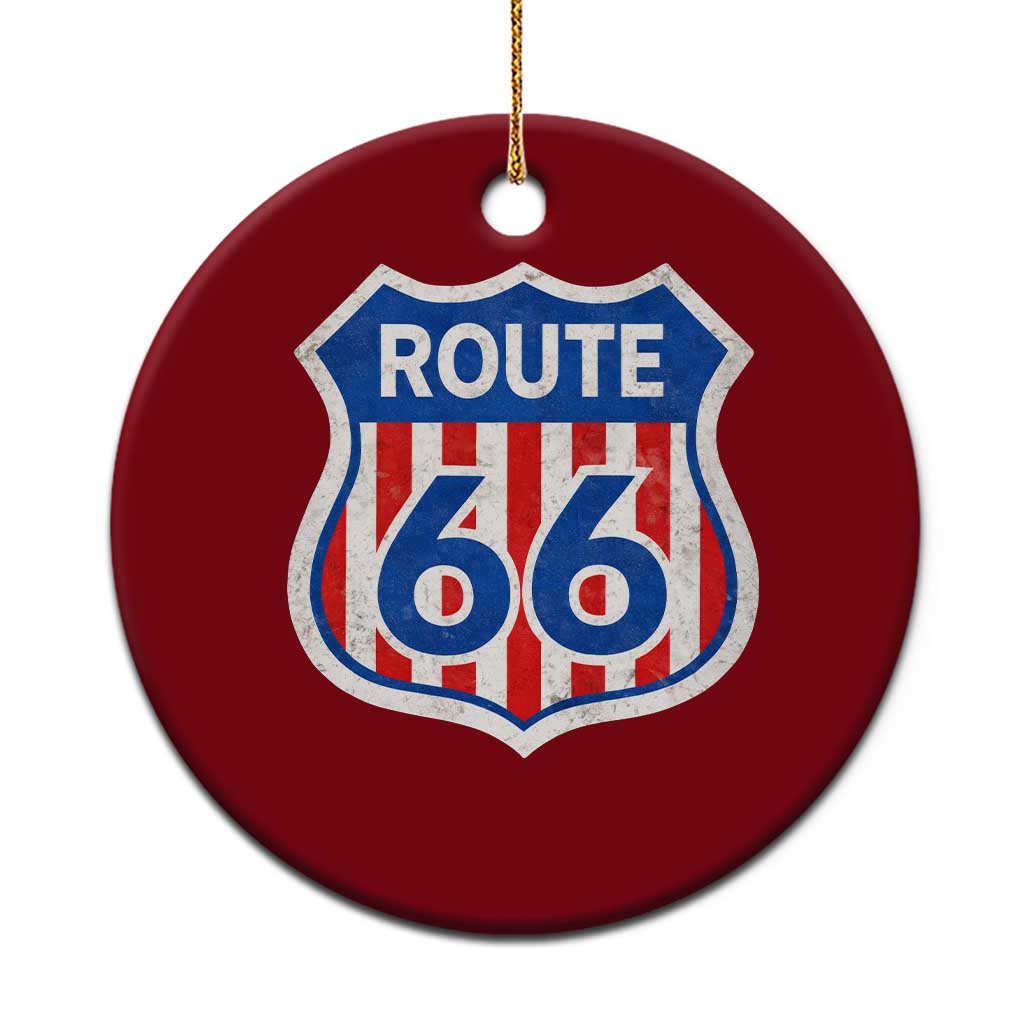 Vintage Route Highway 66 Historical Sign Distressed American Flag Road Trip Ceramic Ornament TS11 1pc Red Print Your Wear
