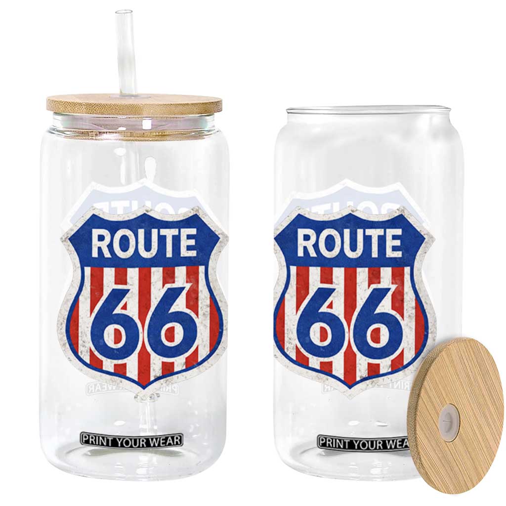 Vintage Route Highway 66 Historical Sign Distressed American Flag Road Trip Glass Can TS11 Print Your Wear