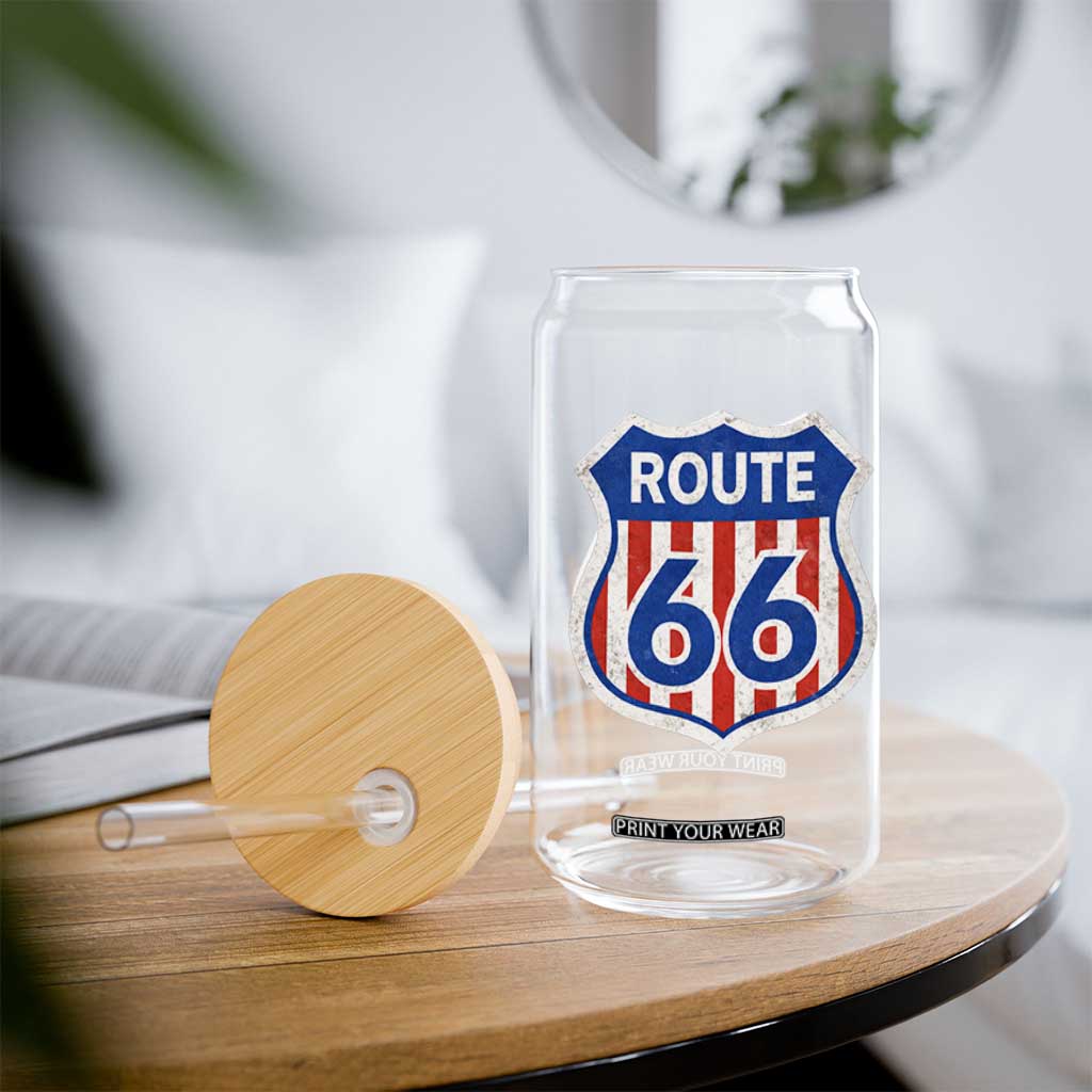 Vintage Route Highway 66 Historical Sign Distressed American Flag Road Trip Glass Can TS11 Print Your Wear