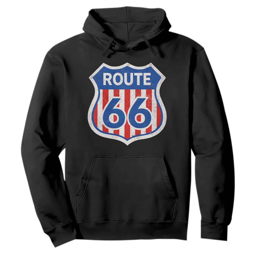 Vintage Route Highway 66 Historical Sign Distressed American Flag Road Trip Hoodie TS11 Black Print Your Wear