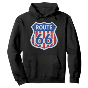 Vintage Route Highway 66 Historical Sign Distressed American Flag Road Trip Hoodie TS11 Black Print Your Wear