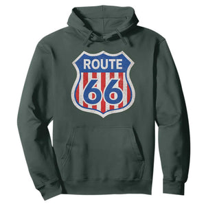 Vintage Route Highway 66 Historical Sign Distressed American Flag Road Trip Hoodie TS11 Dark Forest Green Print Your Wear