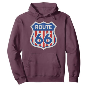 Vintage Route Highway 66 Historical Sign Distressed American Flag Road Trip Hoodie TS11 Maroon Print Your Wear