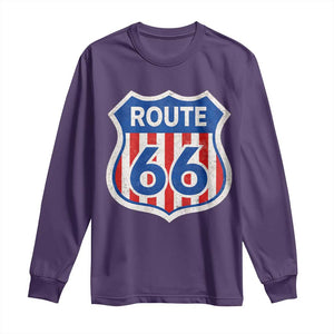Vintage Route Highway 66 Historical Sign Distressed American Flag Road Trip Long Sleeve Shirt TS11 Purple Print Your Wear