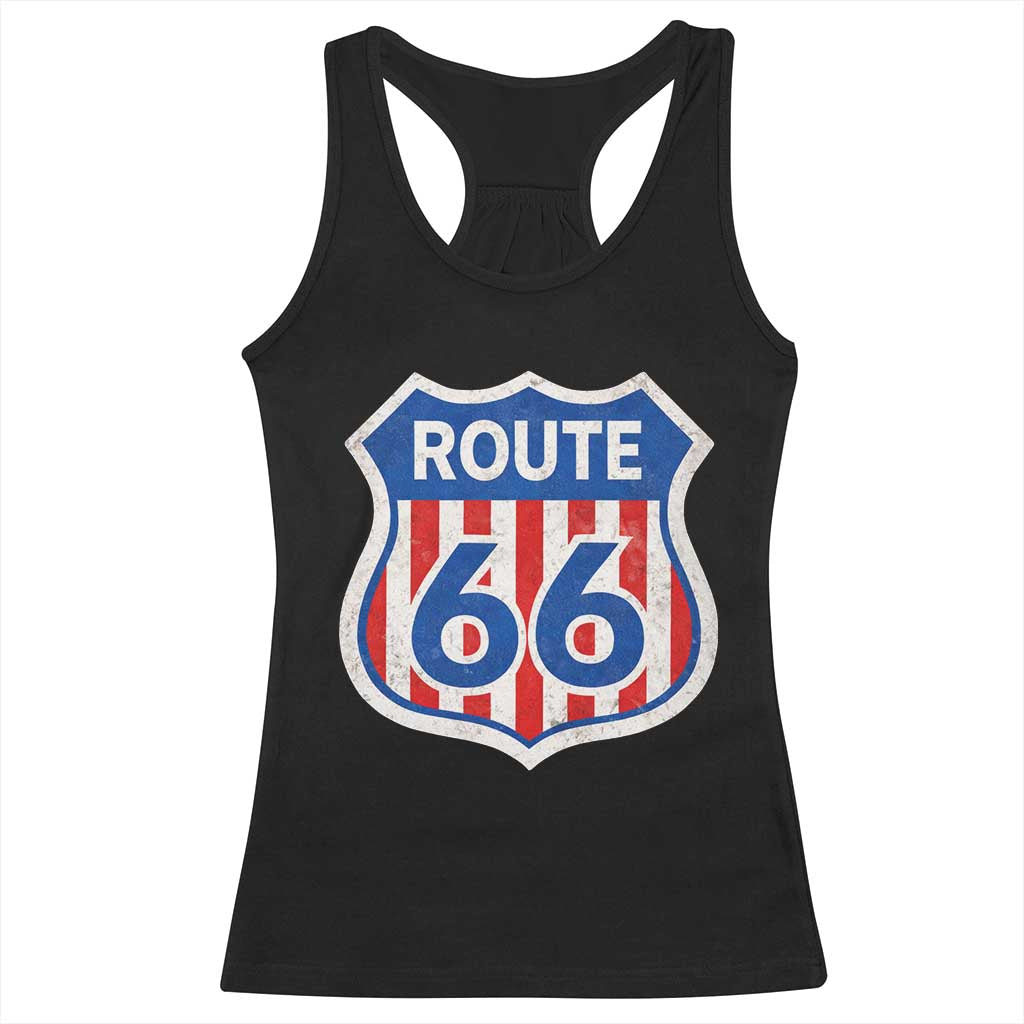 Vintage Route Highway 66 Historical Sign Distressed American Flag Road Trip Racerback Tank Top TS11 Black Print Your Wear