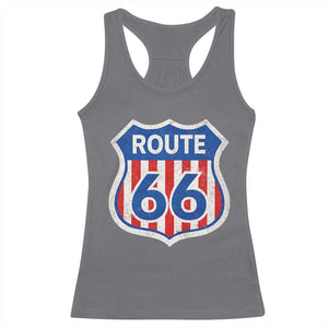 Vintage Route Highway 66 Historical Sign Distressed American Flag Road Trip Racerback Tank Top TS11 Charcoal Print Your Wear