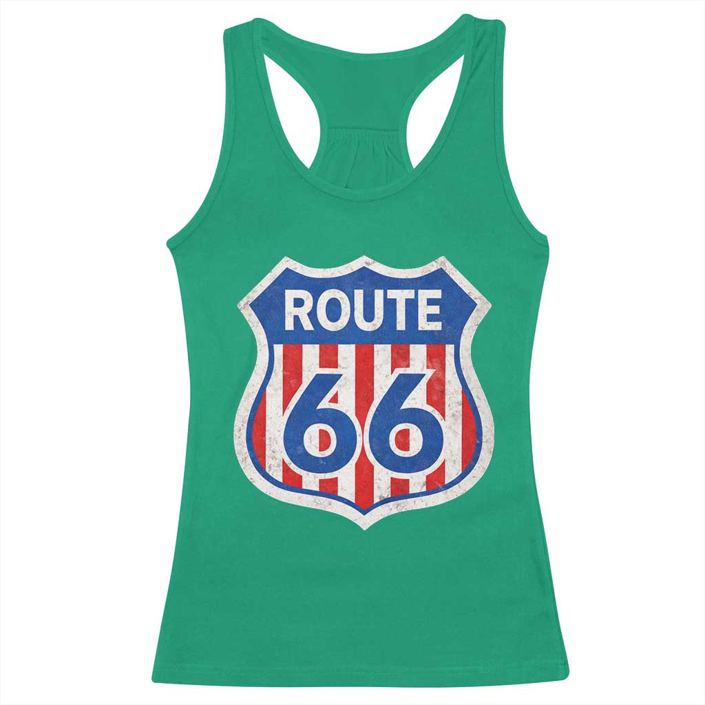 Vintage Route Highway 66 Historical Sign Distressed American Flag Road Trip Racerback Tank Top TS11 Irish Green Print Your Wear