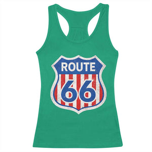 Vintage Route Highway 66 Historical Sign Distressed American Flag Road Trip Racerback Tank Top TS11 Irish Green Print Your Wear