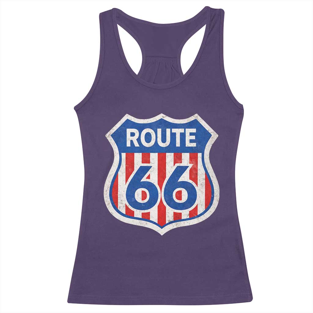 Vintage Route Highway 66 Historical Sign Distressed American Flag Road Trip Racerback Tank Top TS11 Purple Print Your Wear