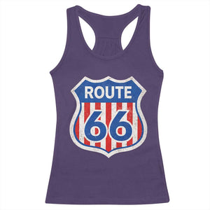 Vintage Route Highway 66 Historical Sign Distressed American Flag Road Trip Racerback Tank Top TS11 Purple Print Your Wear
