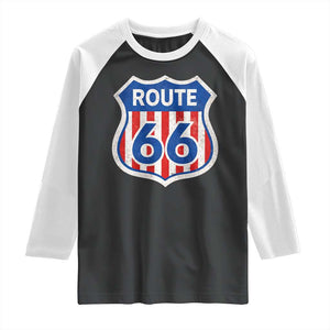 Vintage Route Highway 66 Historical Sign Distressed American Flag Road Trip Raglan Shirt TS11 Black White Print Your Wear