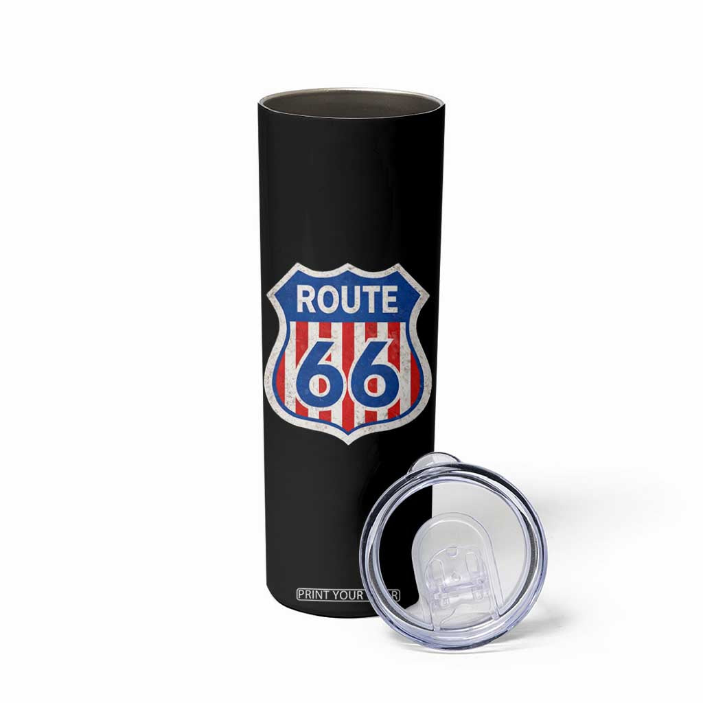 Vintage Route Highway 66 Historical Sign Distressed American Flag Road Trip Skinny Tumbler TS11 Print Your Wear