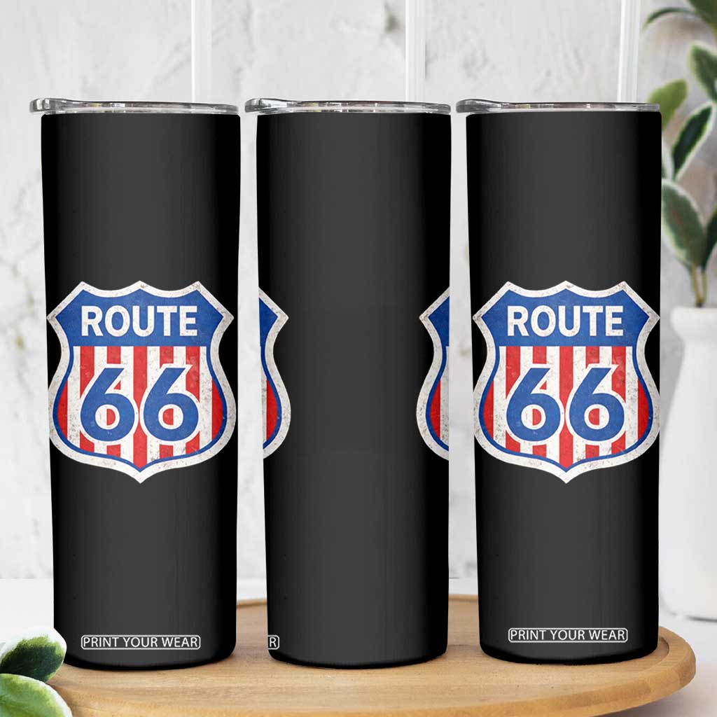 Vintage Route Highway 66 Historical Sign Distressed American Flag Road Trip Skinny Tumbler TS11 Print Your Wear