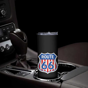 Vintage Route Highway 66 Historical Sign Distressed American Flag Road Trip Skinny Tumbler TS11 Print Your Wear