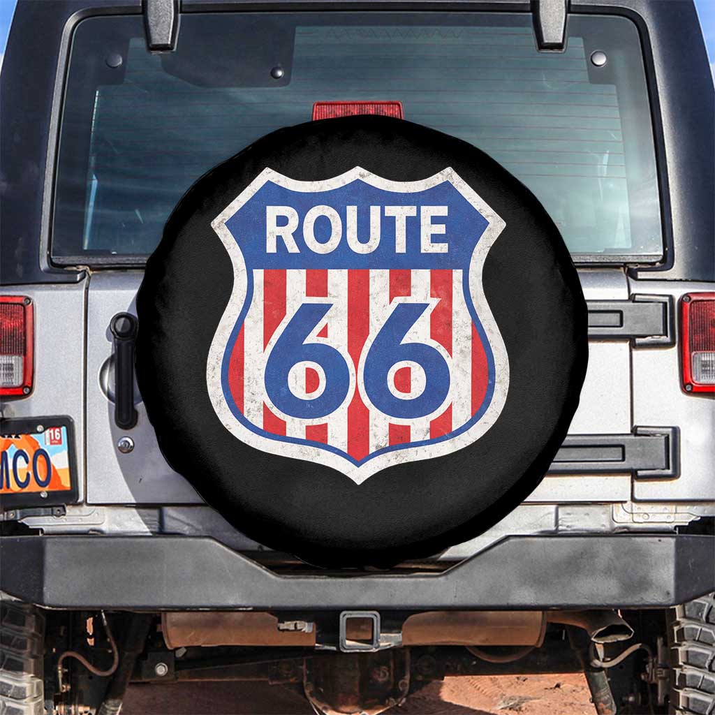 Vintage Route Highway 66 Historical Sign Distressed American Flag Road Trip Spare Tire Cover TS11 No hole Black Print Your Wear