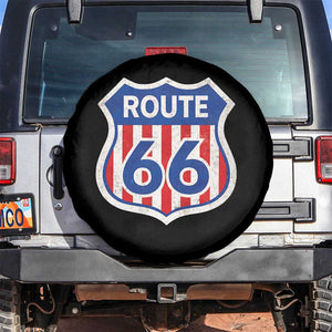 Vintage Route Highway 66 Historical Sign Distressed American Flag Road Trip Spare Tire Cover TS11 No hole Black Print Your Wear