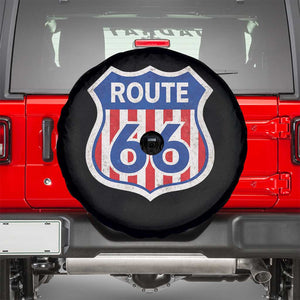 Vintage Route Highway 66 Historical Sign Distressed American Flag Road Trip Spare Tire Cover TS11 Black Print Your Wear