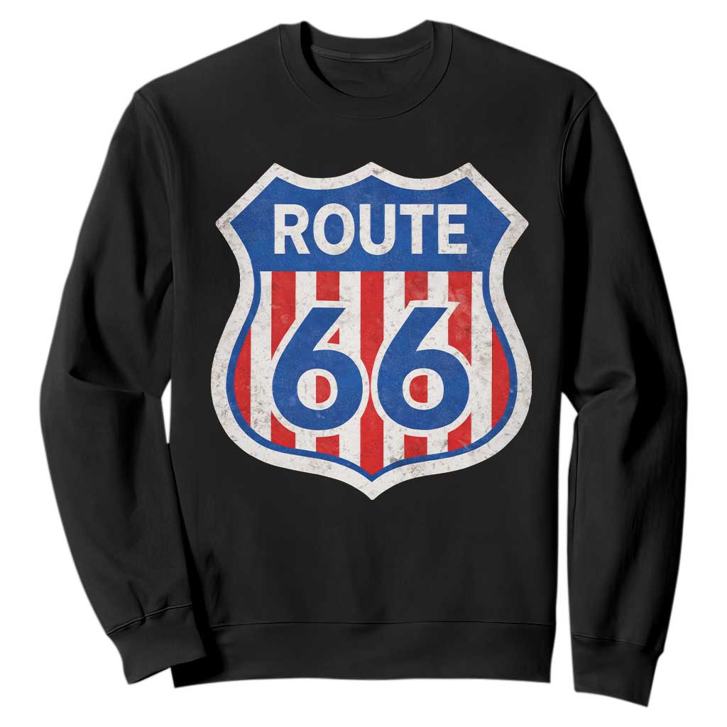 Vintage Route Highway 66 Historical Sign Distressed American Flag Road Trip Sweatshirt TS11 Black Print Your Wear