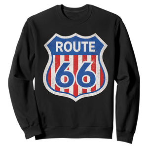 Vintage Route Highway 66 Historical Sign Distressed American Flag Road Trip Sweatshirt TS11 Black Print Your Wear