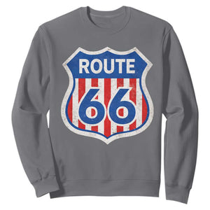 Vintage Route Highway 66 Historical Sign Distressed American Flag Road Trip Sweatshirt TS11 Charcoal Print Your Wear