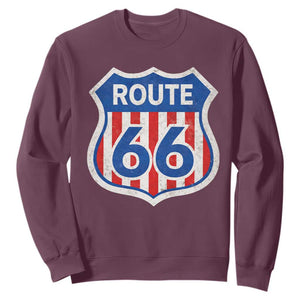 Vintage Route Highway 66 Historical Sign Distressed American Flag Road Trip Sweatshirt TS11 Maroon Print Your Wear