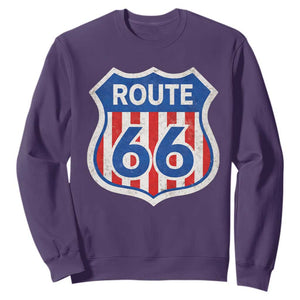 Vintage Route Highway 66 Historical Sign Distressed American Flag Road Trip Sweatshirt TS11 Purple Print Your Wear