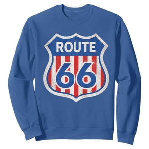 Vintage Route Highway 66 Historical Sign Distressed American Flag Road Trip Sweatshirt TS11 Royal Blue Print Your Wear