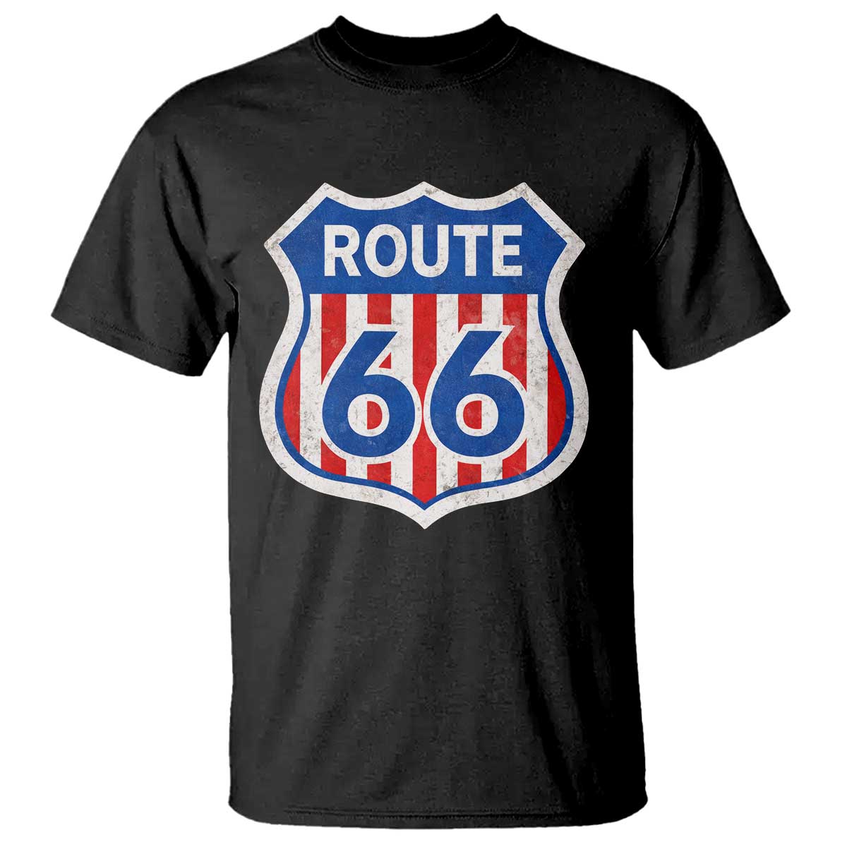 Vintage Route Highway 66 Historical Sign Distressed American Flag Road Trip T Shirt TS11 Black Print Your Wear