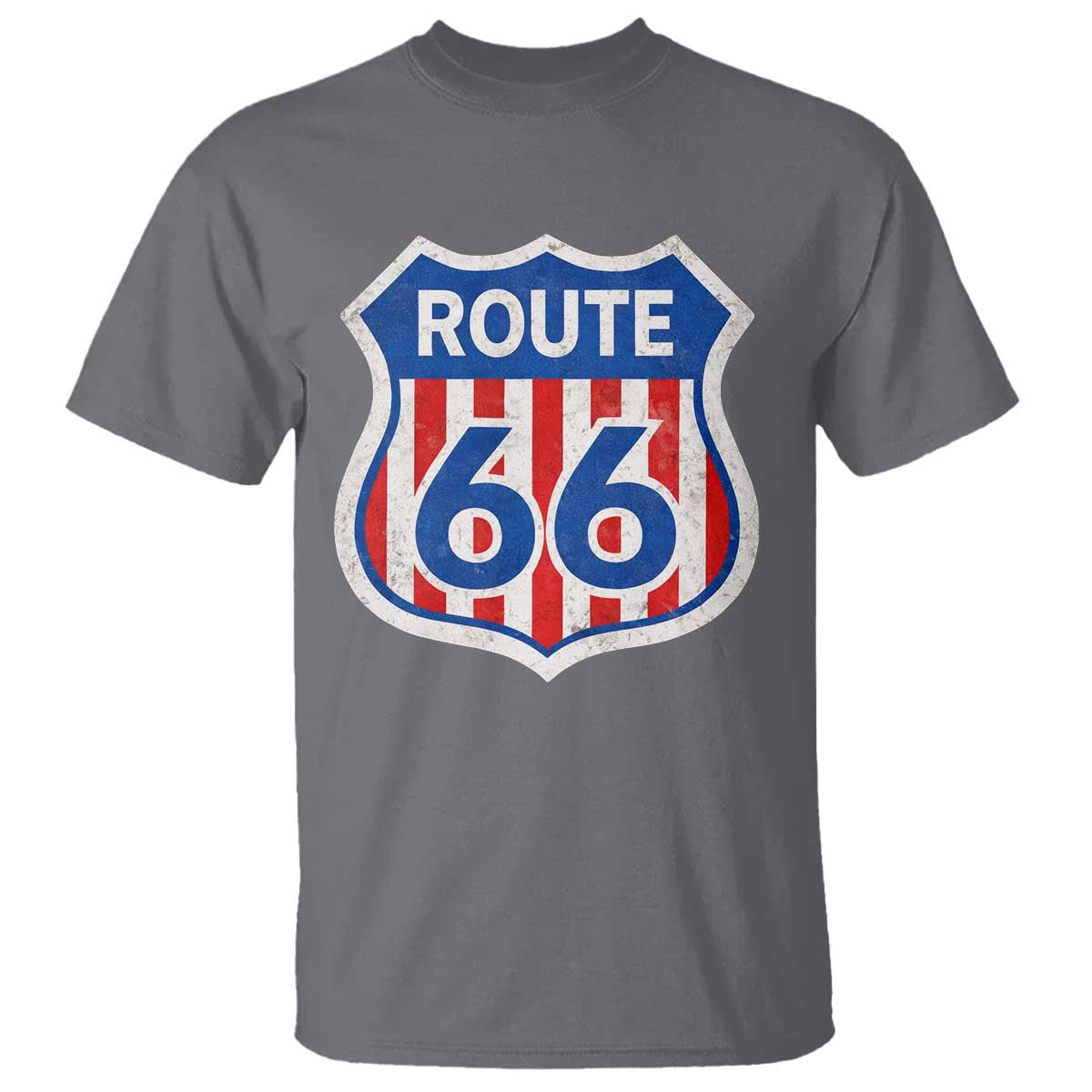 Vintage Route Highway 66 Historical Sign Distressed American Flag Road Trip T Shirt TS11 Charcoal Print Your Wear