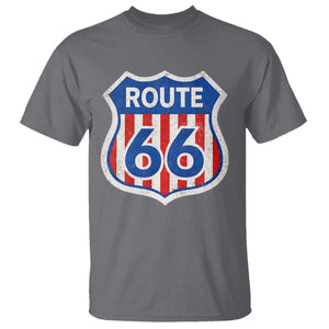 Vintage Route Highway 66 Historical Sign Distressed American Flag Road Trip T Shirt TS11 Charcoal Print Your Wear