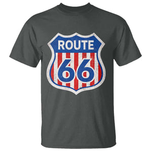 Vintage Route Highway 66 Historical Sign Distressed American Flag Road Trip T Shirt TS11 Dark Heather Print Your Wear