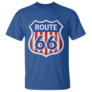 Vintage Route Highway 66 Historical Sign Distressed American Flag Road Trip T Shirt TS11 Royal Blue Print Your Wear