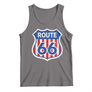 Vintage Route Highway 66 Historical Sign Distressed American Flag Road Trip Tank Top TS11 Deep Heather Print Your Wear