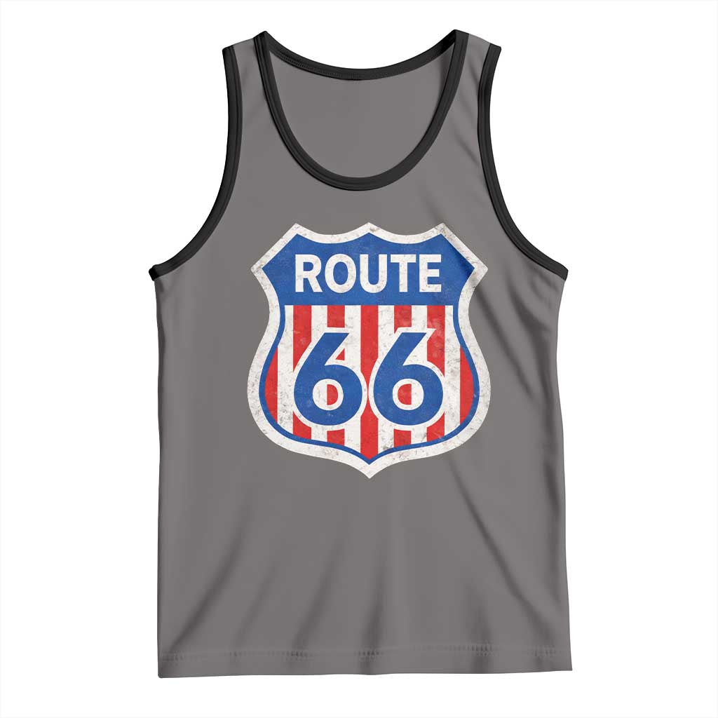Vintage Route Highway 66 Historical Sign Distressed American Flag Road Trip Tank Top TS11 Deep Heather Black Print Your Wear
