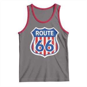 Vintage Route Highway 66 Historical Sign Distressed American Flag Road Trip Tank Top TS11 Deep Heather Red Print Your Wear