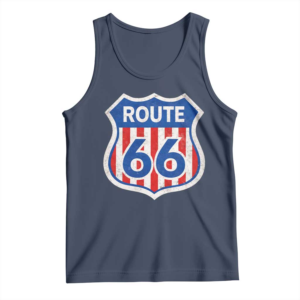 Vintage Route Highway 66 Historical Sign Distressed American Flag Road Trip Tank Top TS11 Navy Print Your Wear