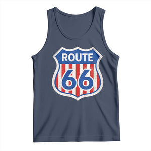 Vintage Route Highway 66 Historical Sign Distressed American Flag Road Trip Tank Top TS11 Navy Print Your Wear