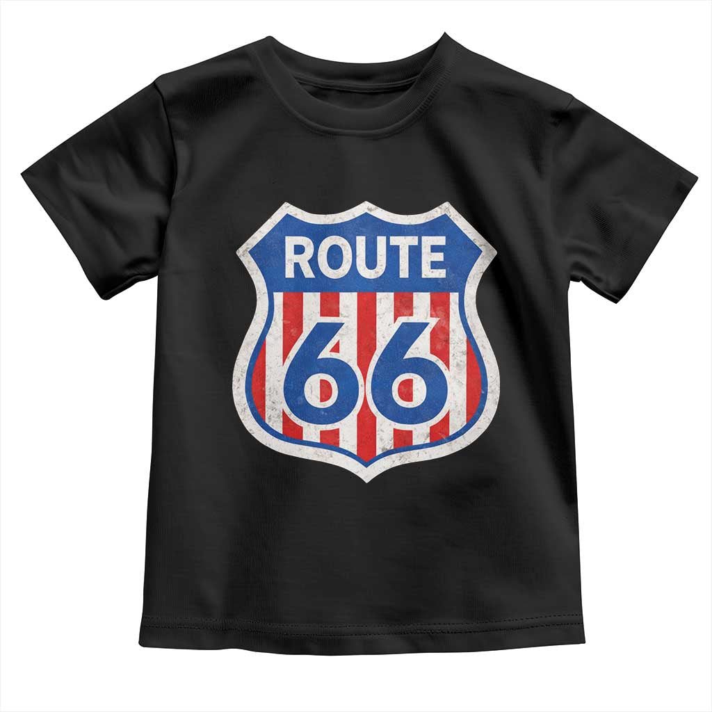 Vintage Route Highway 66 Historical Sign Distressed American Flag Road Trip Toddler T Shirt TS11 Black Print Your Wear