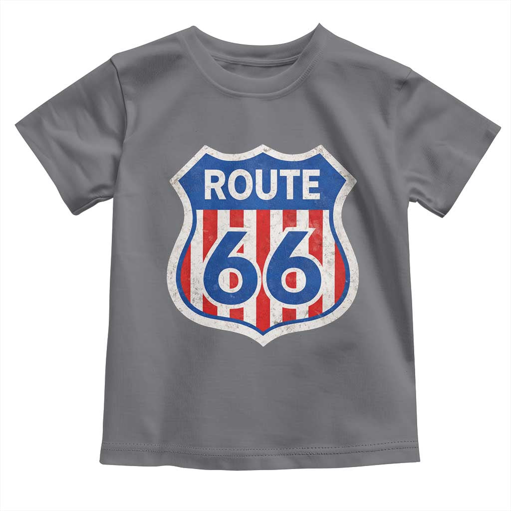 Vintage Route Highway 66 Historical Sign Distressed American Flag Road Trip Toddler T Shirt TS11 Charcoal Print Your Wear