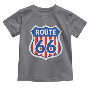 Vintage Route Highway 66 Historical Sign Distressed American Flag Road Trip Toddler T Shirt TS11 Charcoal Print Your Wear