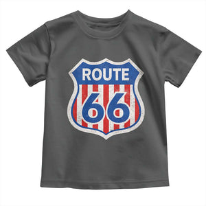Vintage Route Highway 66 Historical Sign Distressed American Flag Road Trip Toddler T Shirt TS11 Dark Heather Print Your Wear