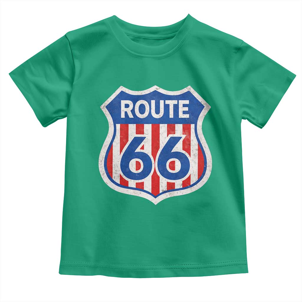 Vintage Route Highway 66 Historical Sign Distressed American Flag Road Trip Toddler T Shirt TS11 Irish Green Print Your Wear