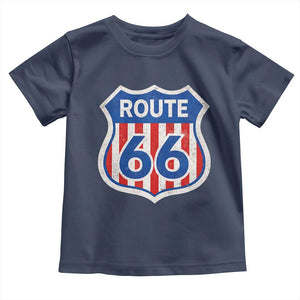 Vintage Route Highway 66 Historical Sign Distressed American Flag Road Trip Toddler T Shirt TS11 Navy Print Your Wear