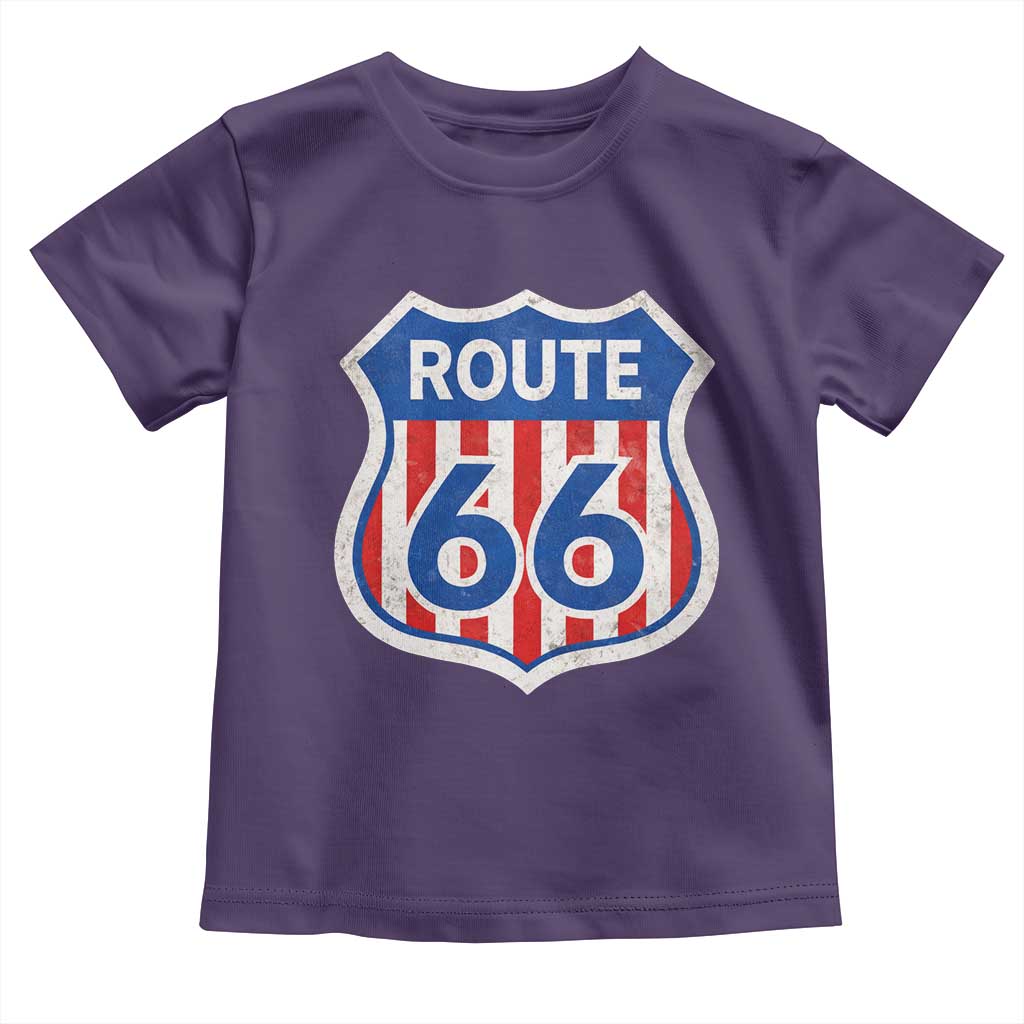 Vintage Route Highway 66 Historical Sign Distressed American Flag Road Trip Toddler T Shirt TS11 Purple Print Your Wear