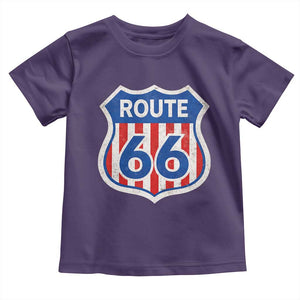 Vintage Route Highway 66 Historical Sign Distressed American Flag Road Trip Toddler T Shirt TS11 Purple Print Your Wear