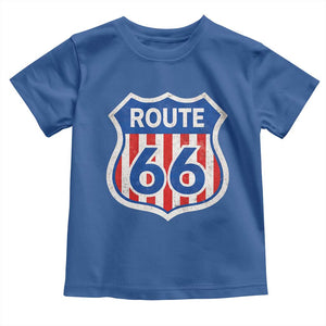 Vintage Route Highway 66 Historical Sign Distressed American Flag Road Trip Toddler T Shirt TS11 Royal Blue Print Your Wear