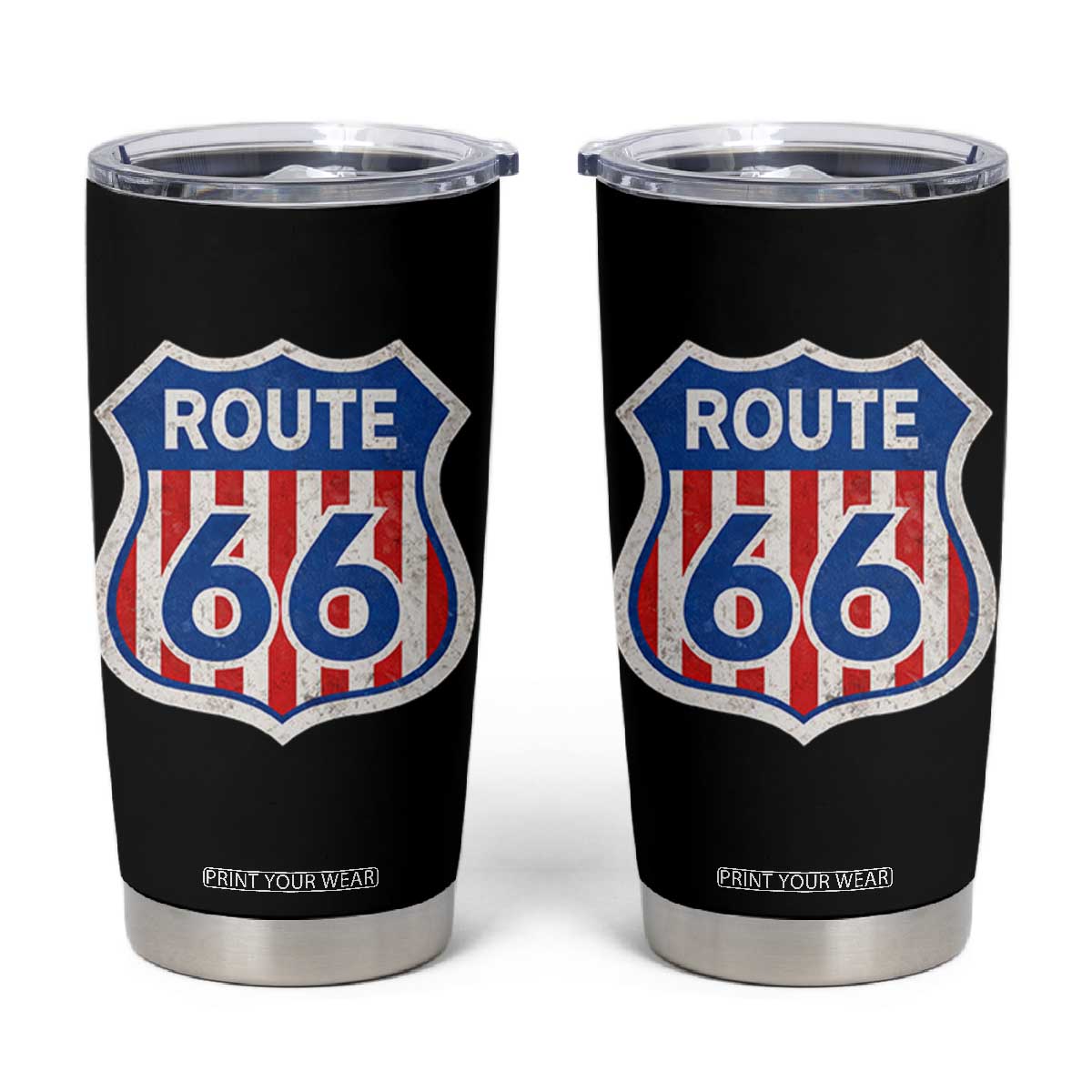 Vintage Route Highway 66 Historical Sign Distressed American Flag Road Trip Tumbler Cup TS11 Black Print Your Wear