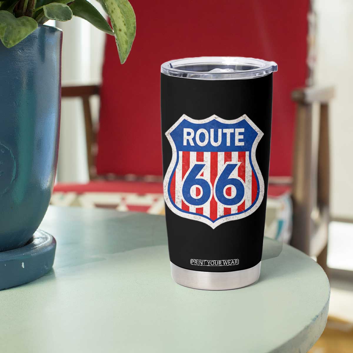 Vintage Route Highway 66 Historical Sign Distressed American Flag Road Trip Tumbler Cup TS11 Print Your Wear