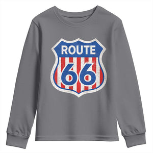 Vintage Route Highway 66 Historical Sign Distressed American Flag Road Trip Youth Sweatshirt TS11 Charcoal Print Your Wear
