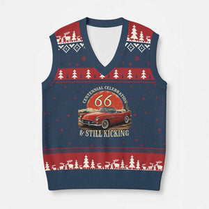 Route Highway 66 100 Years Anniversary V-Neck Knit Sweater Vest Centennial Celebration And Still Kicking Mother Road TS11 Navy Red Print Your Wear